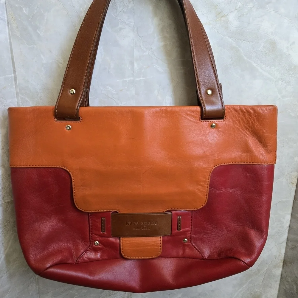 Kate Spade Red and Orange Leather Tote Bag